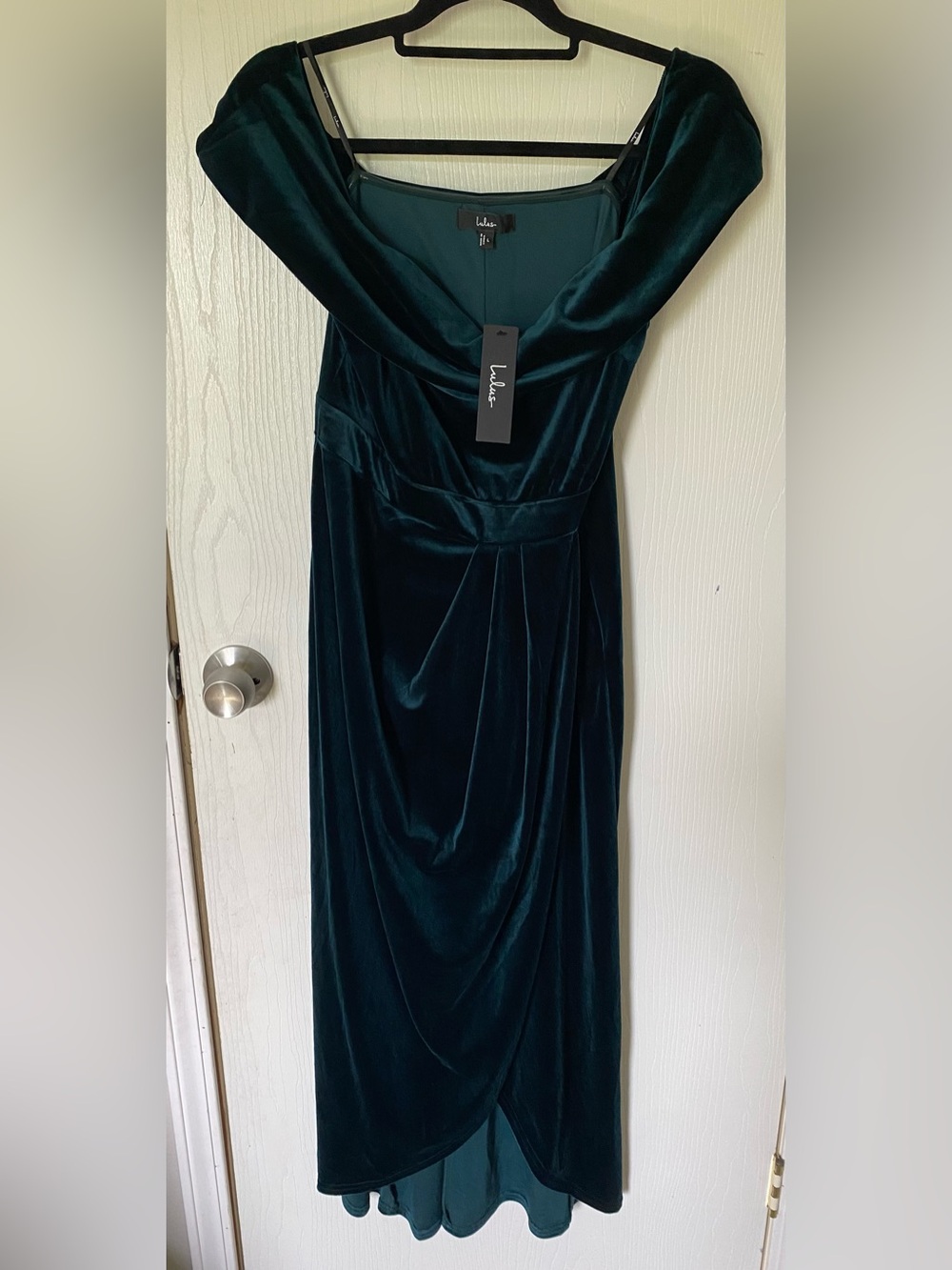 Lulu's Deep Emerald Velvet Draped Maxi Dress